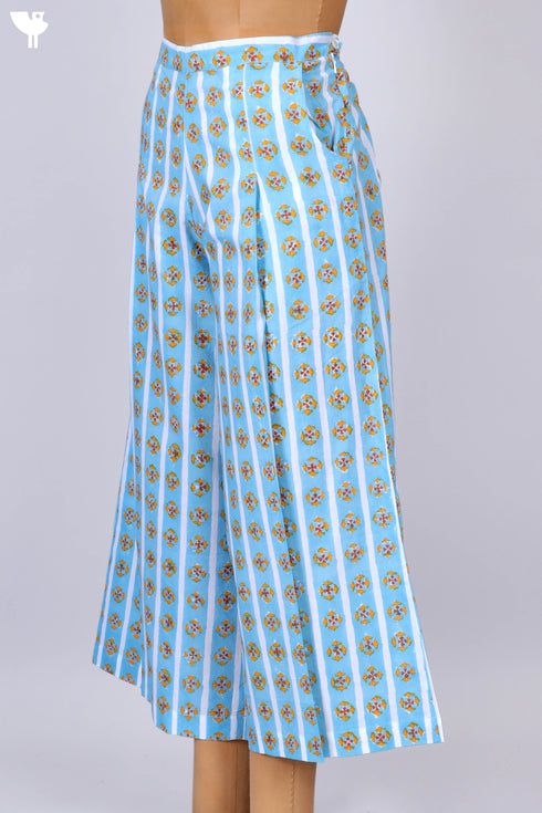 Cambric Cotton Block Printed Palazzo Pants With Side Zip Opening